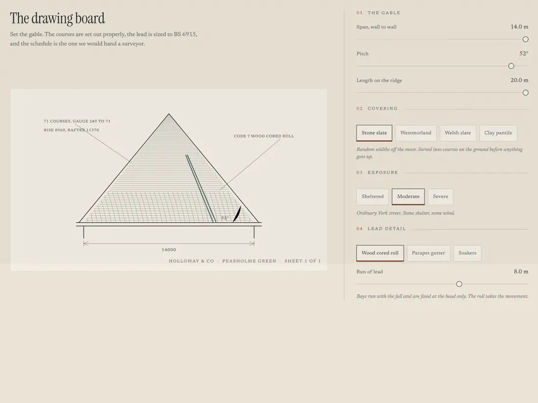 Holloway and Co, editorial site built around a measured drawing, screen 2