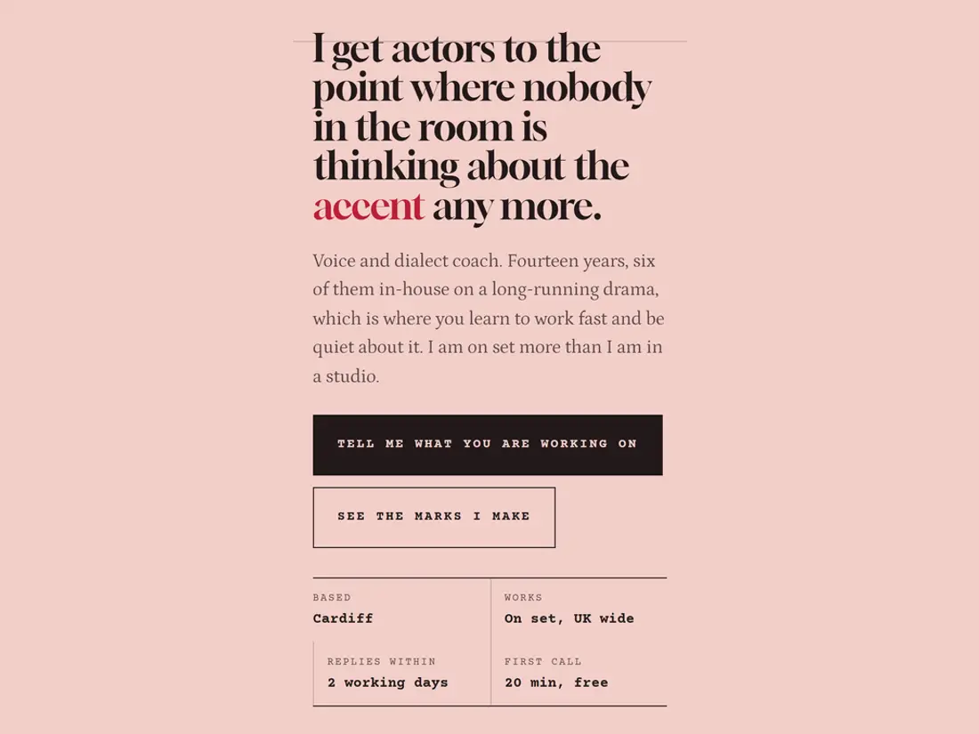 Nia, personal brand site for a solo practitioner, screen 5