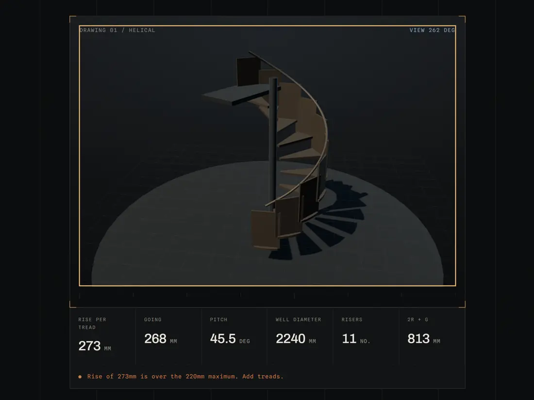 Volute Stairmakers, 3d stair configurator with live regulation checking, screen 2