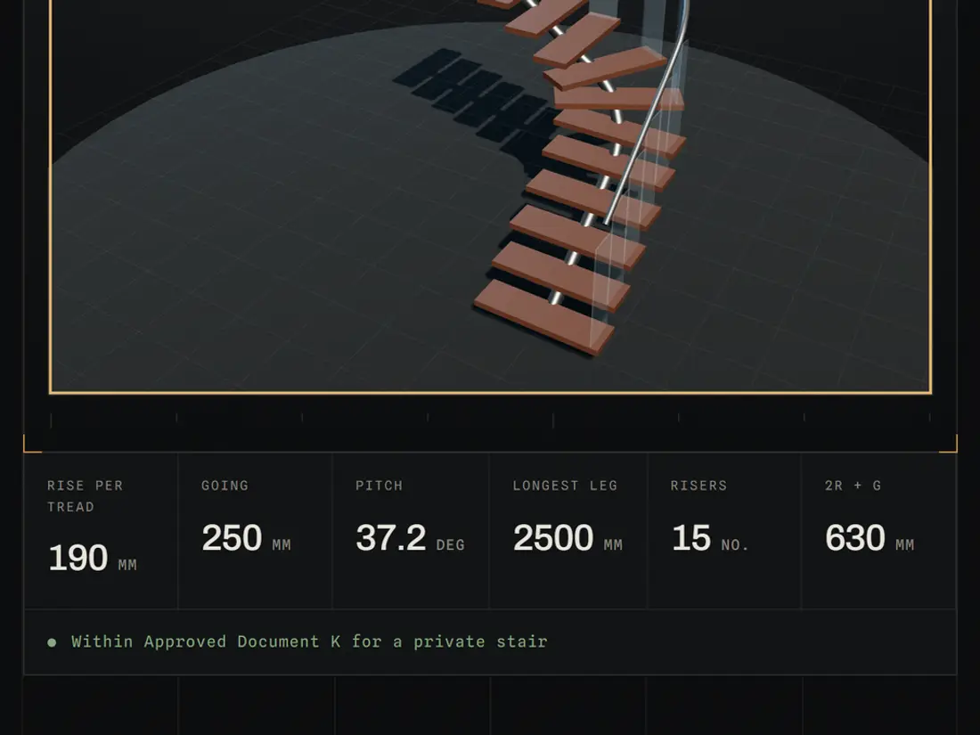 Volute Stairmakers, 3d stair configurator with live regulation checking, screen 4